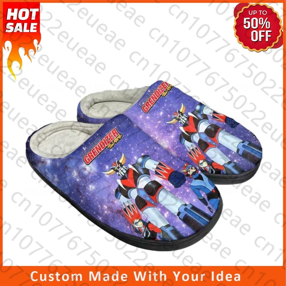 Homens e mulheres dos desenhos animados UFO Robot Grendizer Home Chinelos, sandálias de pelúcia personalizadas, casual manter sapatos quentes, chinelo térmico, algodão, quente