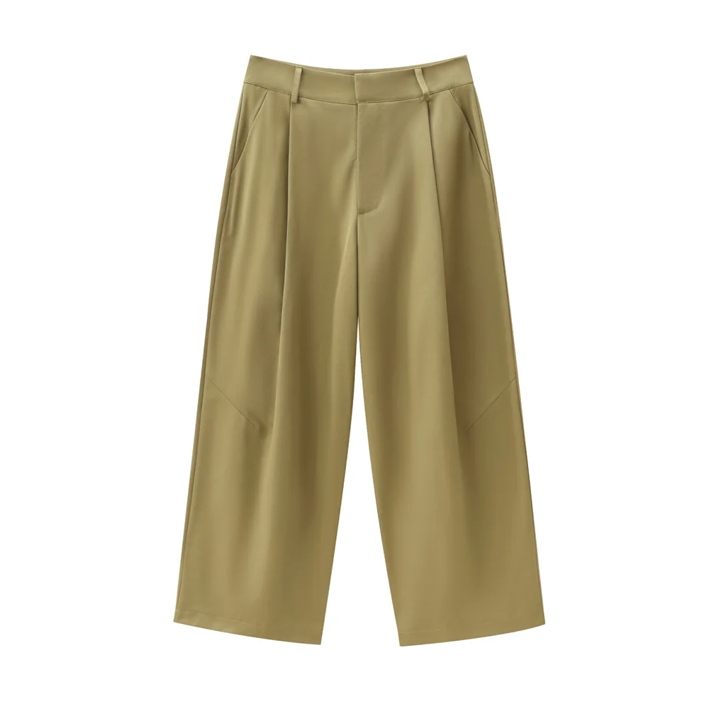 

TRAF Autumn New Product Women's Fashion Casual Solid Color High Waist Look Slim Loose Straight Pants
