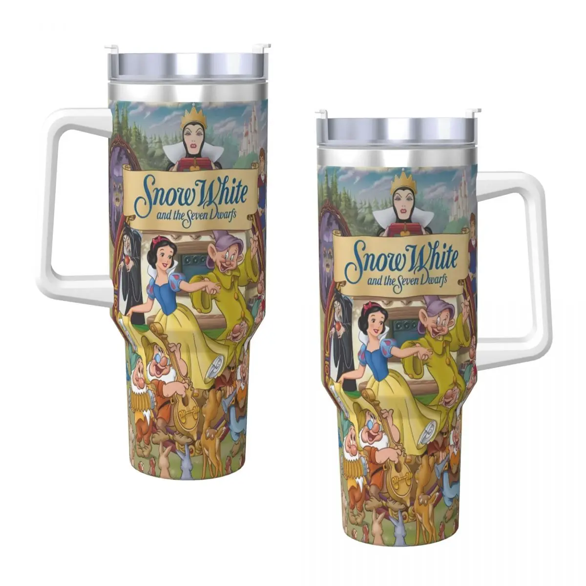 Stainless Steel Tumbler Snow White And 7 Dwarfs Poster Mugs Cup With Straws Camping Cold and Hot Water Bottle Large Thermal Cups