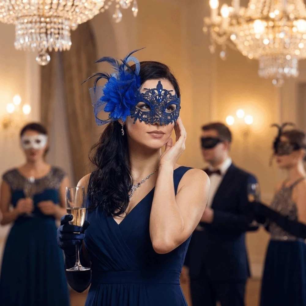 Side Flower Design Half Face Mask Half Face Coverage Rhinestone Decoration Masquerade Mask Glitter Elegant Venetian Mask