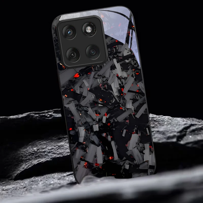 Dark Fragmented Embers Black Glass Phone Case For Motorola Moto Edge 60 70 20 Lite 30 Pro 40 50 Ultra X30 Pro G14 G75 G84 Cover view 5
