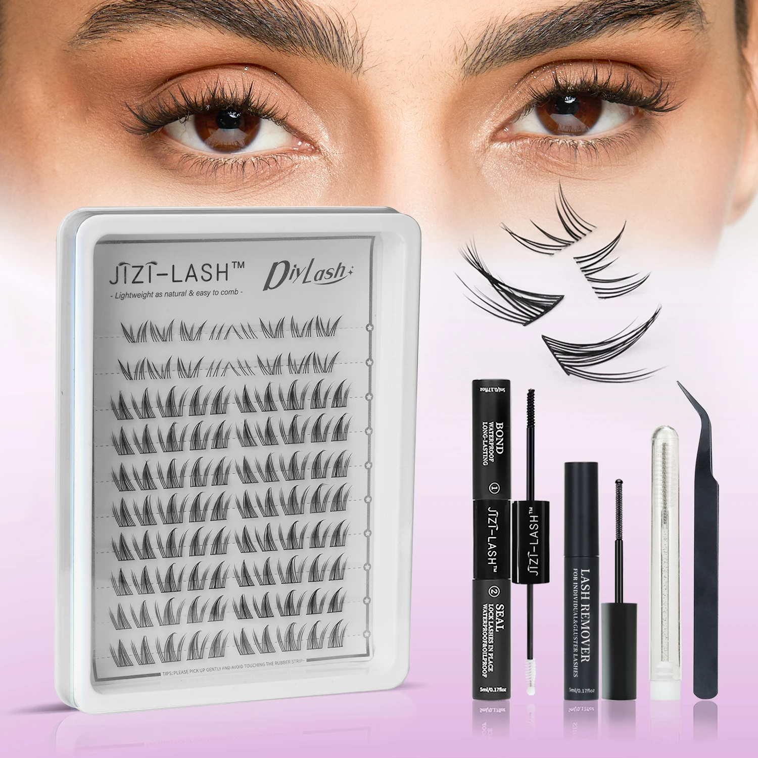 

JIZI-LASH 10 Rows Individual Lashes Extension Kit C Curl Lash Cluster DIY False Eyelashes Set Lash Glue Tweezers Makeup Tool