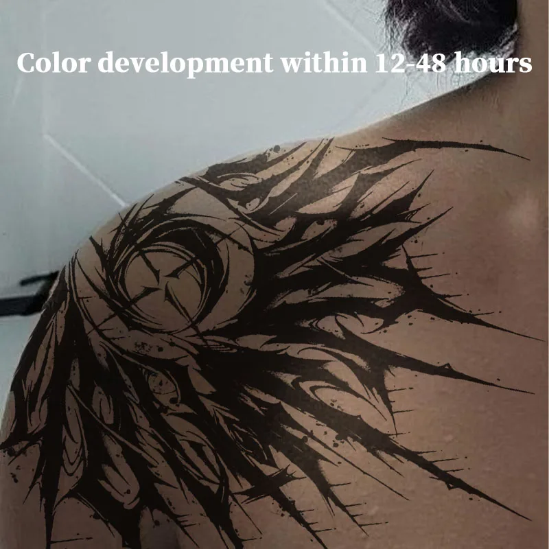 Ink Splash Spiky Demon Pattern Herbal Juice Tattoo Sticker Waterproof Fake Tattoo Unisex Shoulder Chest Dark Punk Body Art Decal