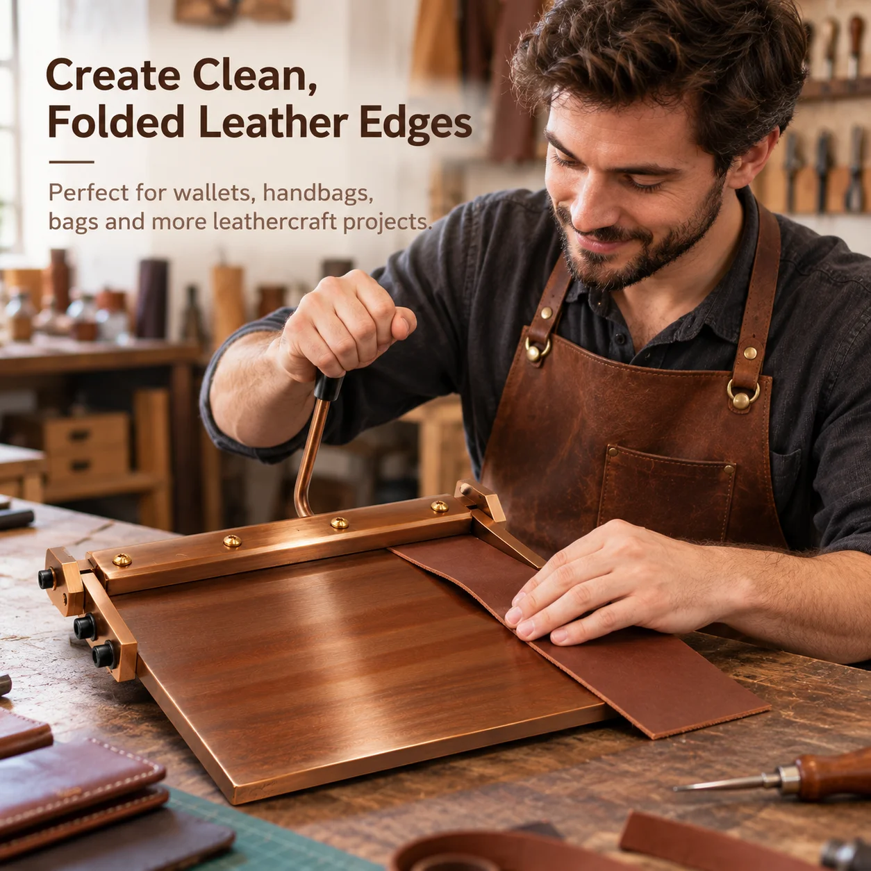 AOLIVIYA Manual Leather Edge Folding Machine Hand Operated Creasing Bender For Wallet Handbag Bag Leathercraft 12 Inch