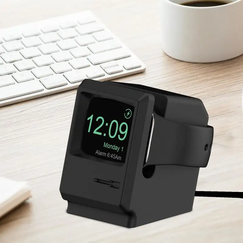 Silicone Stand Charging Dock Holder for Apple Watch Retro Computer Pattern Nightstand Smart Accessories