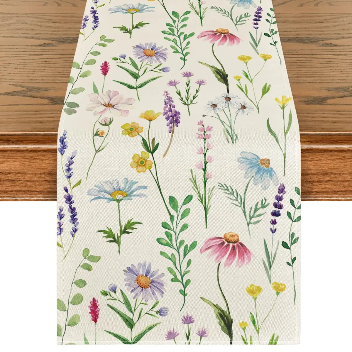 

Wildflowers Floral Eucalyptus Spring Table Runner, Seasonal Summer Kitchen Dining Table Decoration for Home Party Decor