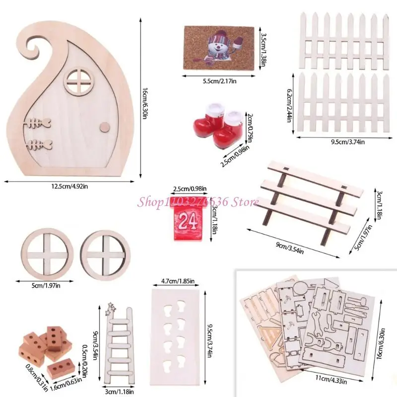 R6FD عيد الميلاد دمية صياغة مجموعة 20 أبواب خشبية صغيرة زينة الراتنج الإبداعية عطلة عرض مجموعة
