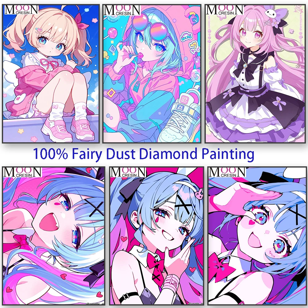 

Charm Anime girls 100% Fairy Dust Square Diy Diamond Painting Cross Stitch Embroidery Mosaic Home Decor Picture Resi Crystal AB