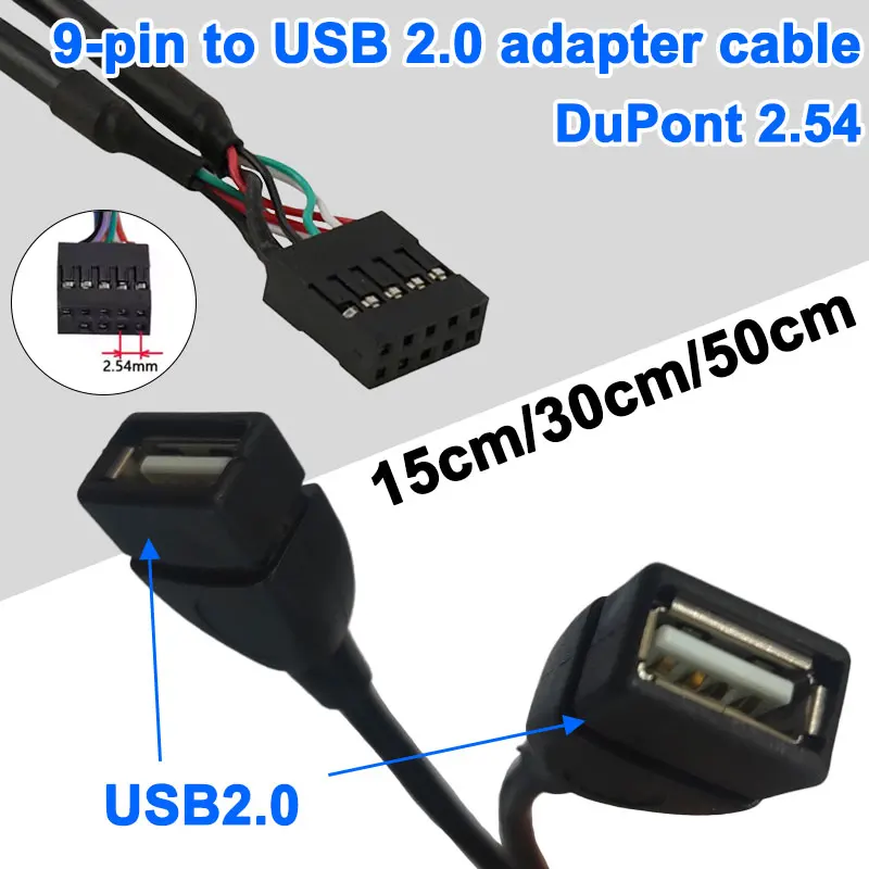 15/30/50cm MotherBoard 9Pin Turns USB2.0 Two Extension Line Main board Female Header to Dual USB 2.0 Female Adapter Cable