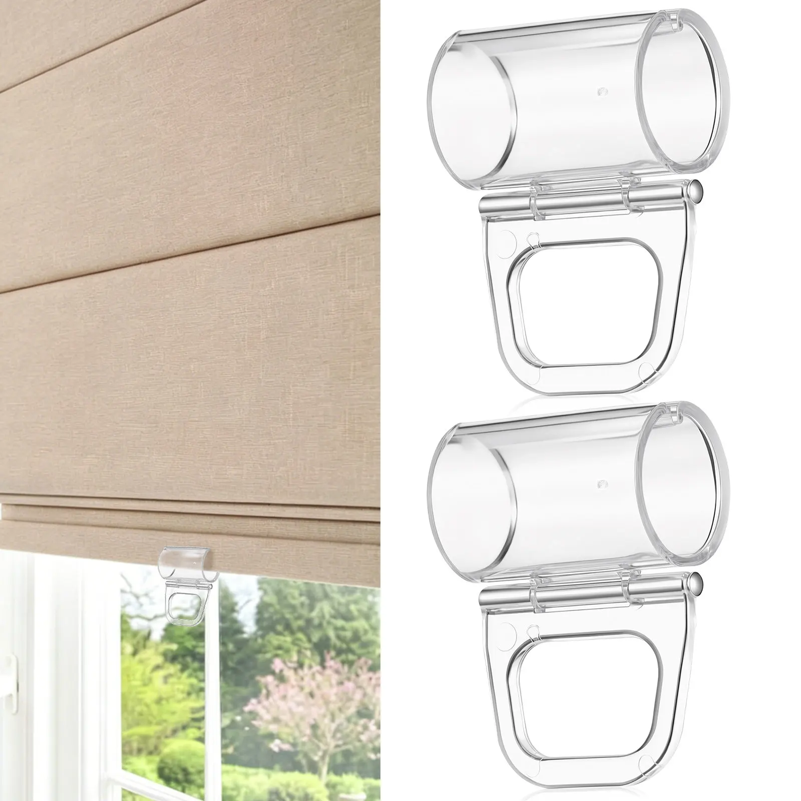 2Pcs Roller Shades Pull Down Clips Clear Blind Clip Roller Blinds Cordless Shade Pulls Bracket Lifting Clamp Window Handles Grip