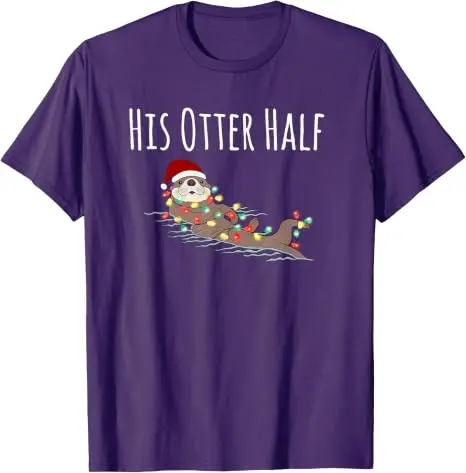 Lustiges Partnerlook-T-Shirt „His and Her Otter Half“ – Hässliches Weihnachts-T-Shirt im Y2K-Stil für die Familie, passende Weihnachtspyjamas mit Grafik und Spruch, Neuheit – Detail 25