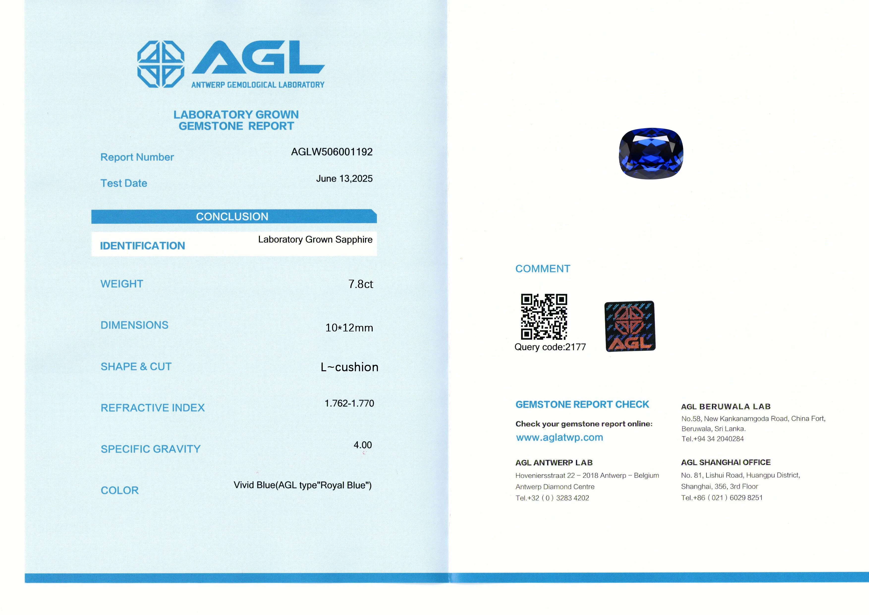 Royal Blue Lab Grown Sapphire Gemstone L-Cushion Cut Synthetic Sapphire Gems Loose Stone With AGL Certificate 6
