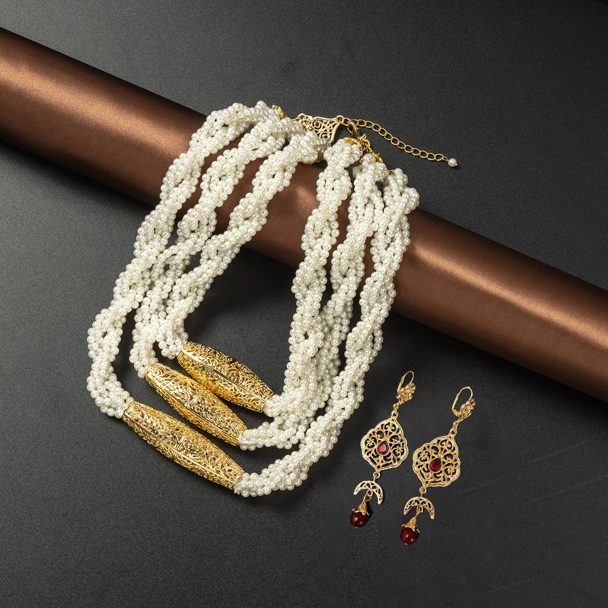 

Gorgeous Heavy Craft Bridal Set, Arabian Vintage Multi-Layer Beaded Necklace Earrings For Wedding & Festival Occasions