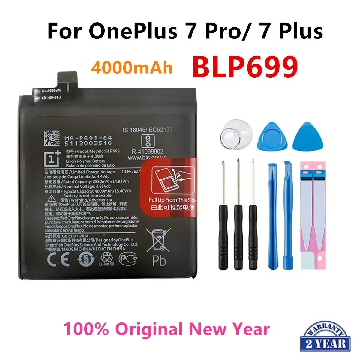 

100% Orginal BLP699 4000mAh Replacement Battery For OnePlus 7 Pro OnePlus 7 Plus Genuine Latest Production Phone Batteries+Tools