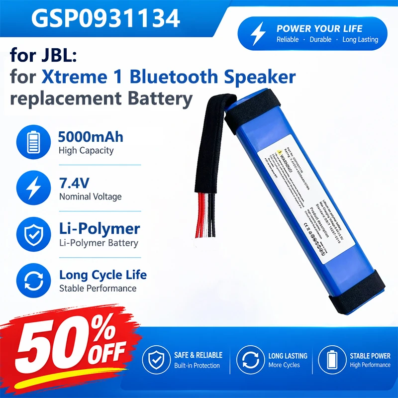 7.4V 5000mAh 37Wh Li-Polymer GSP0931134 Battery for JBL for Xtreme 1 Bluetooth Wireless Speaker High-quality Replaceable Battery