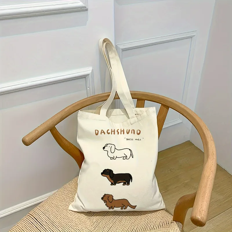 Dachshund Three Canvas Tote Bag Cute Silly Sausage Dog Casual Large Food Daily Shopping Bag Multi-purpose Storage Bags Good Gift