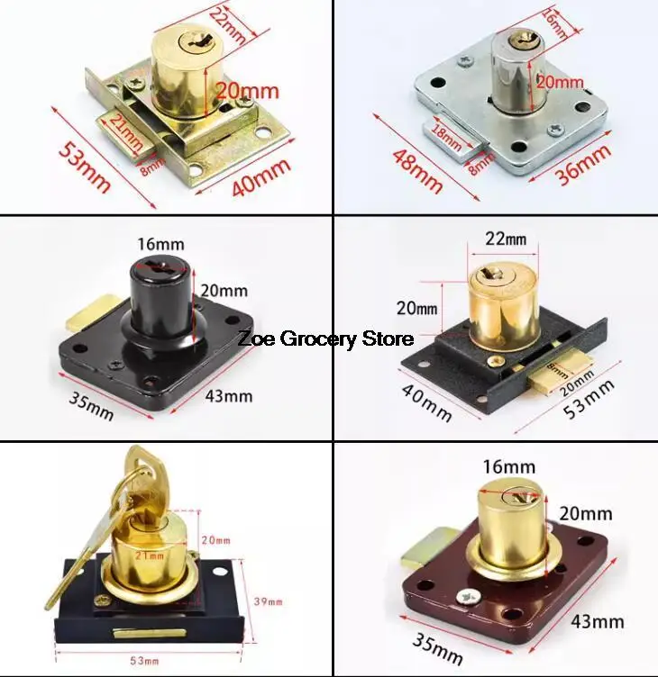 16mm/22mm Drawer Cabinet Metal Deadbolt Cylinder Locking Lock Black Gold Tone