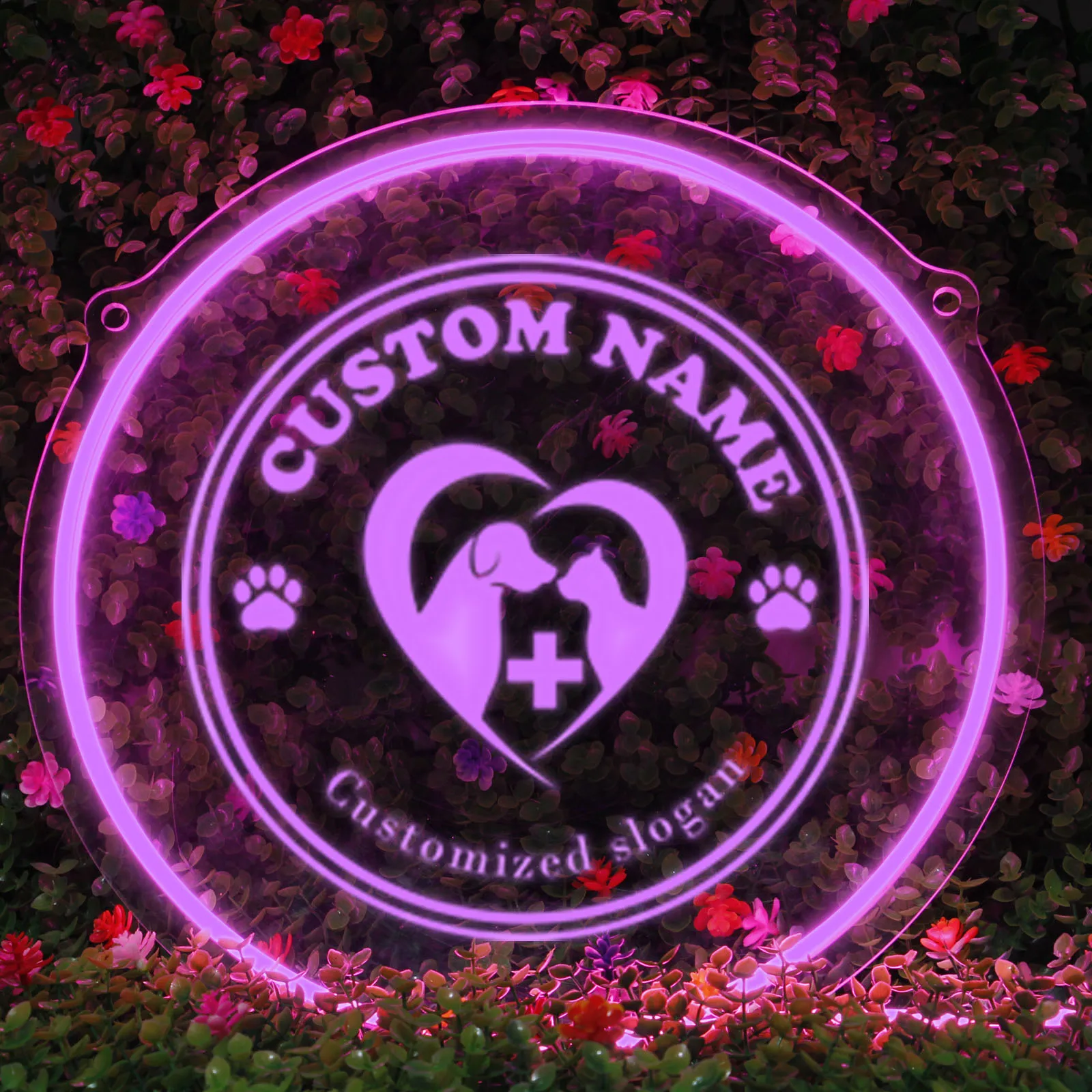 1PC Round Shape USB Power Pets Hospital Neon Customized Name Night Light Acrylic Light Transparent For Wall Hanging Decor 