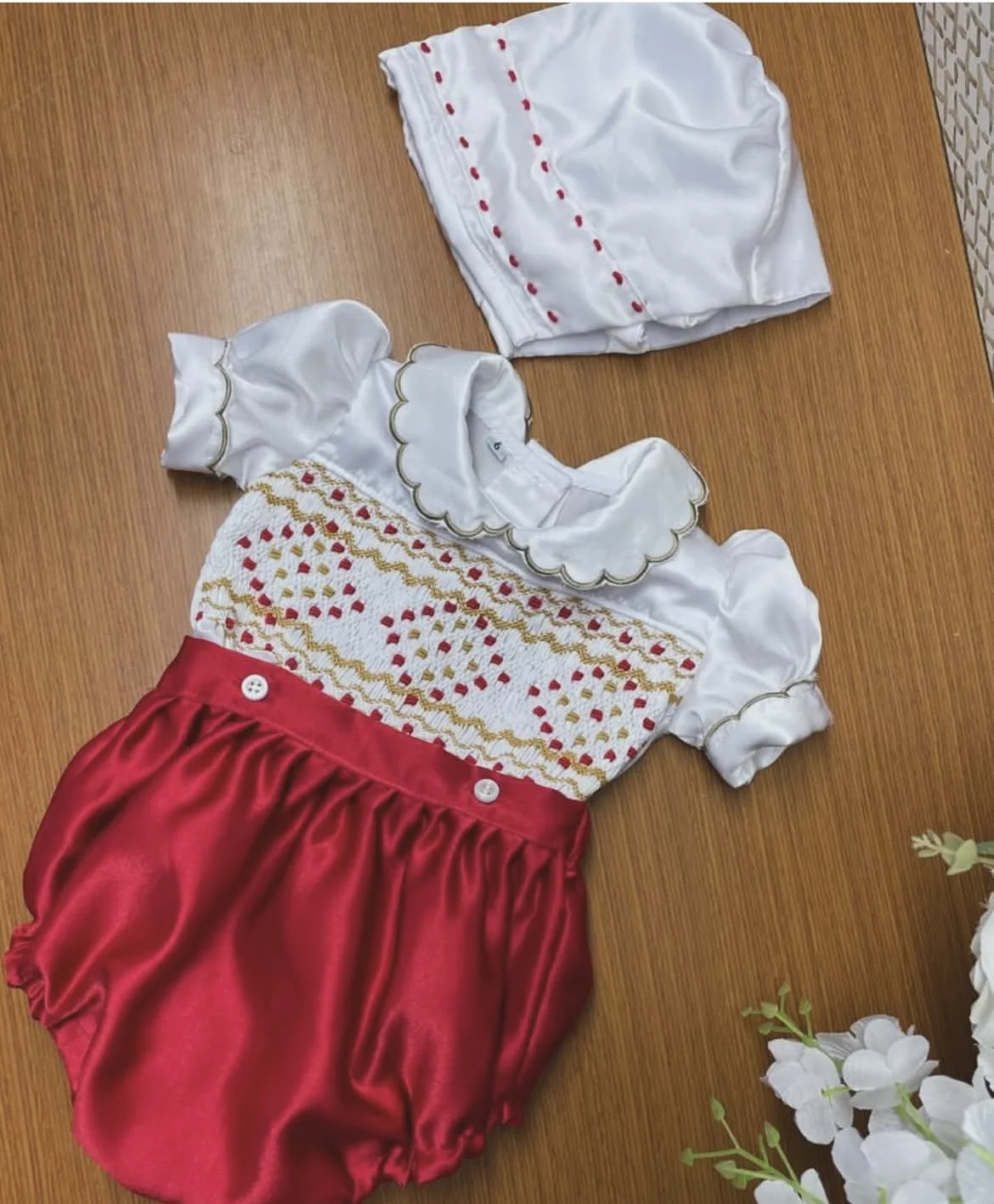 0-6Y Baby Girl Summer Short Sleeves Handmade Embrodery Smocked Outfit Suit for Party Birthday Holiday Christmas A202