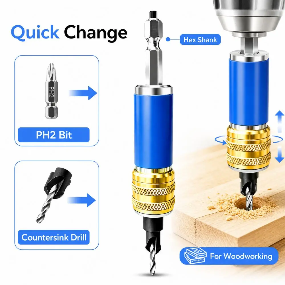 2in 1 Woodworker Countersink Drill Bit Quick Change Magnetic Bit Retention Salad Drill Driver Bit Hex Shank Woodworking Tools