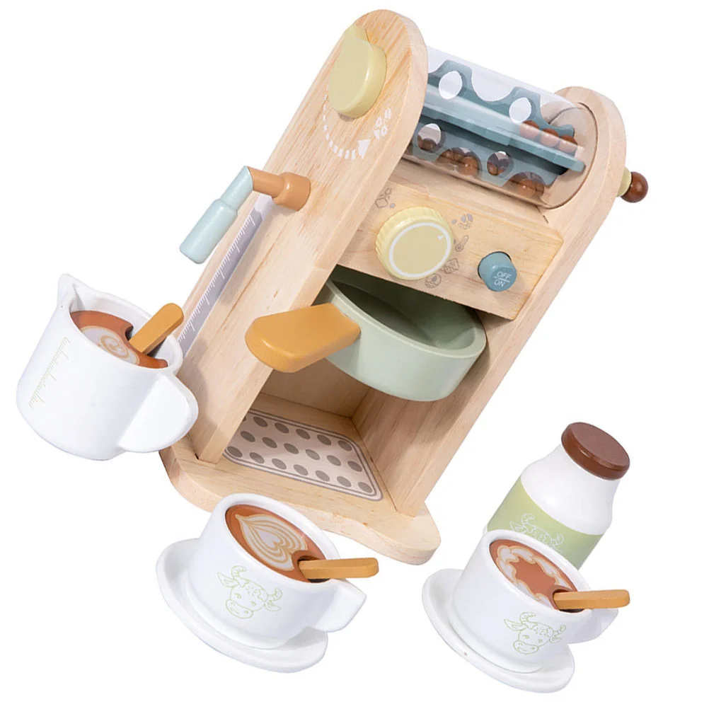 Wooden Coffee Maker Machine Playset Role Play Kitchen Coffee Machine Playset Toy Pretend Play Toys For Kids