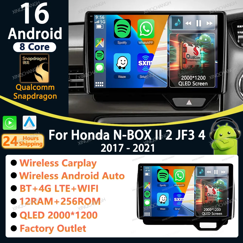 Android 16 Car Radio Carplay Auto For Honda N-BOX II 2 JF3 4 2017 - 2021 Player Fascia Panel Head Unit Video Audio Accessories