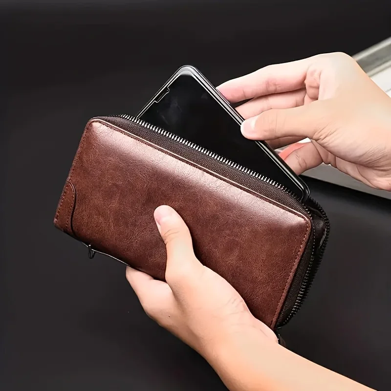 Men\'s Long Zipper Wallet High Quality Pu Leather Wallet For Men RFID Blocking Business Clutch Bag Credit Card Holder Purse Man