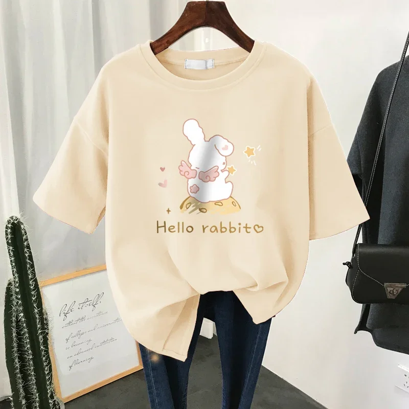 Ebaihui-女性用半袖Tシャツ,プリント付き綿100% の服,ラウンドネック,特大,夏の漫画プリント,L-6XL