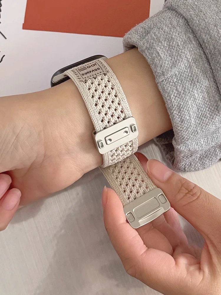 الفرقة المغناطيسية لساعة أبل الترا 10 9 8 7 6 SE 5 النايلون تنفس سوار حزام ل iWatch 38 40 مللي متر 41 مللي متر 42 مللي متر 45 مللي متر 46 مللي متر 49 مللي متر