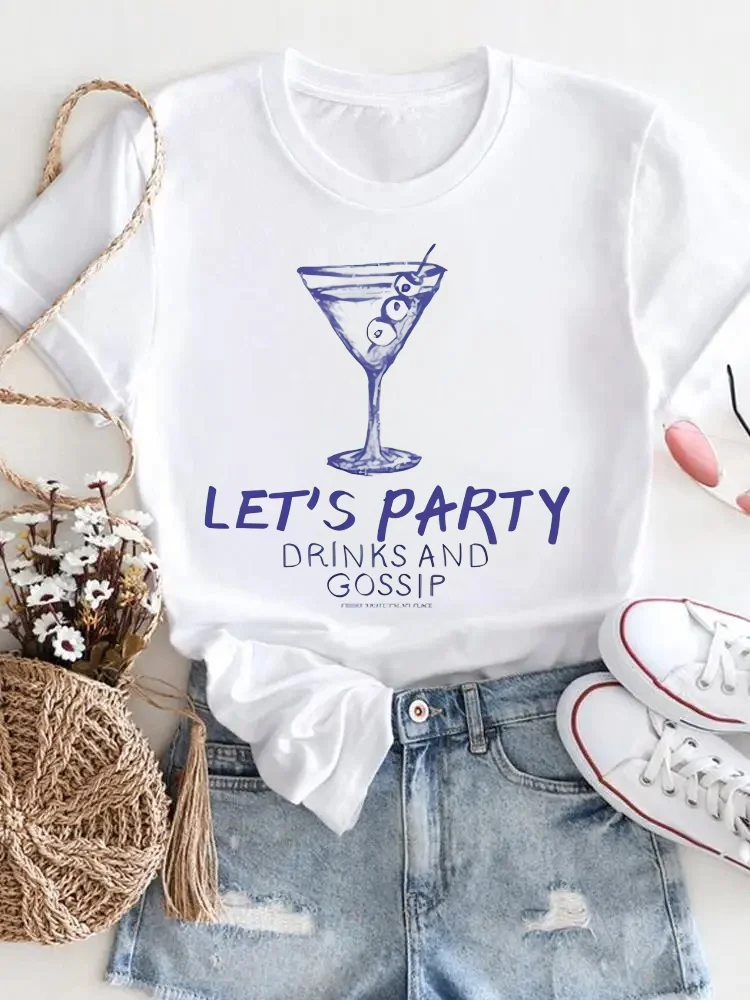 

Популярный летний белый топ 90-х годов с принтом для коктейльной вечеринки, женская повседневная простая футболка с короткими рукавами и рисунком для пляжного отдыха