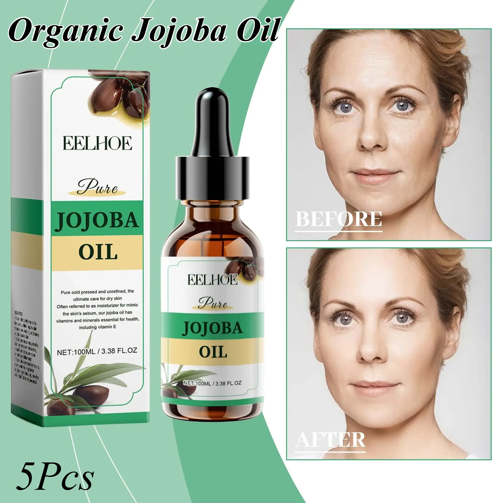 Organic Jojoba Oil Facial Anti-Aging Serum Improve Skin Dryness Fade Fine Lines Firm Skin Nourish & Moisturize Face Skincare Set