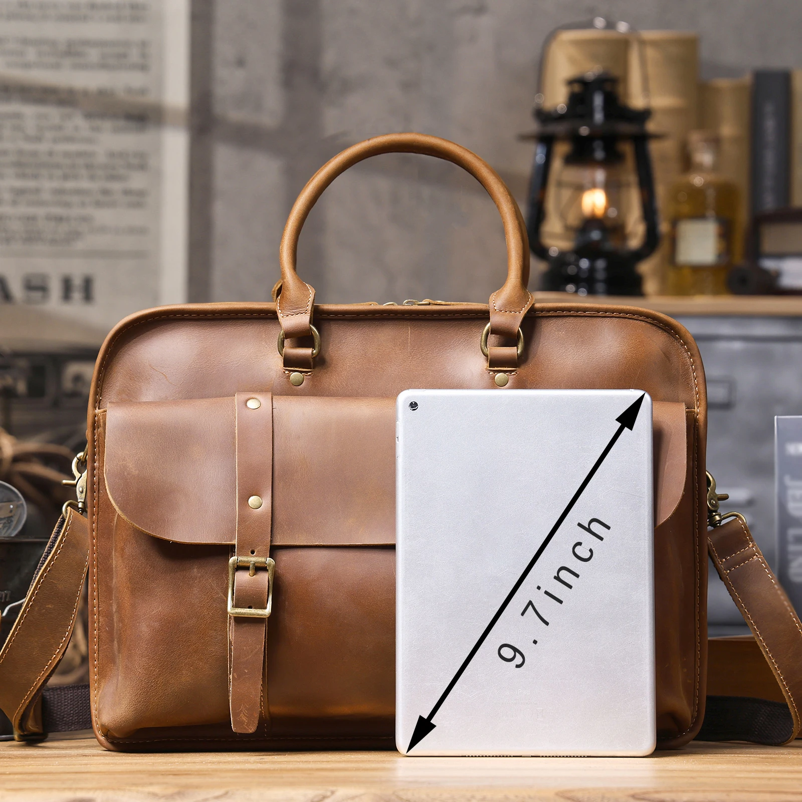 S.WORKER Vintage Echtleder Herren-Aktentasche Laptop-Tasche Crazy Horse Leder Messenger-Handtasche Rindsleder Geschenkidee für Männer – Detail 3