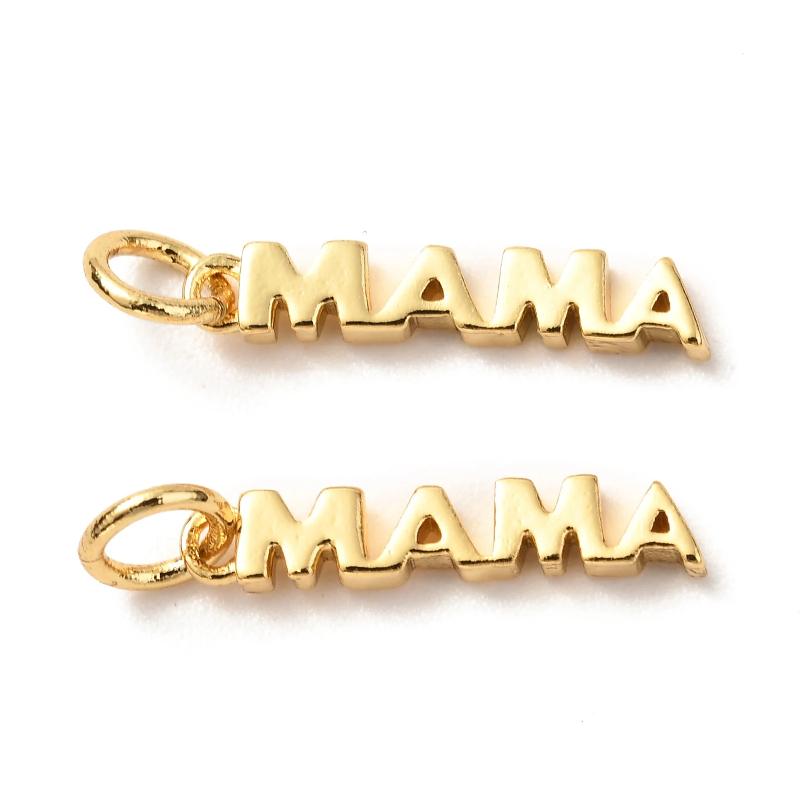 

10pcs Word MAMA Brass Pendants Long-Lasting Golden Color with Jump Ring Dangle Necklace Charms for Mother's Day Gift 16.5x3x2mm