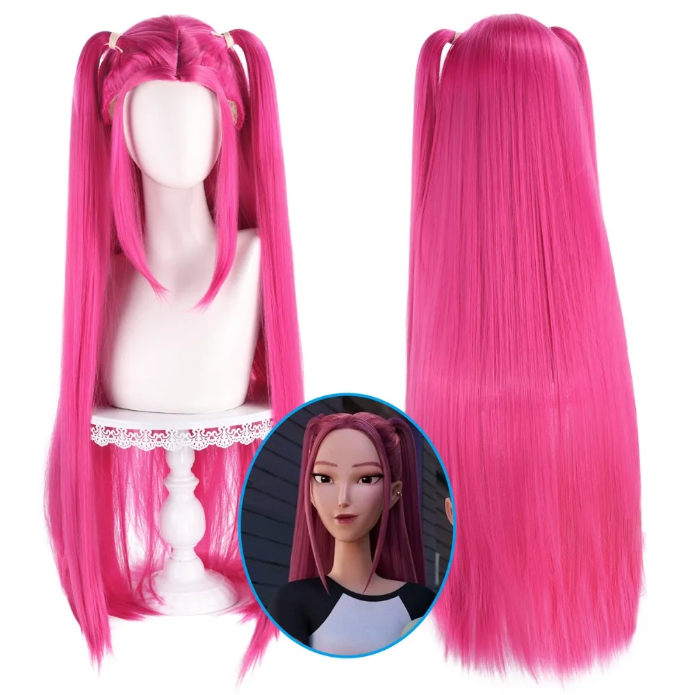 

Kpop Demon Hunters Mira Pink Cosplay Wig Halloween Party Prop Synthetic Hair Heat Resistant Fiber Rose Mesh +wig Cap