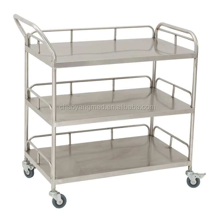 Medical S.S Rolling Cart Trolley Storage Cabinet Nursing Surgical Instruments Three-layer Stainless Steel Patient Trolley Cart