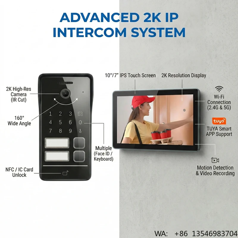 Hiwink 2K Face ID Palm Reader IP Video Muti Intercom System 5 in 1 Biometric Unlock Tuya WIFI Doorbell with Indoor Monitor