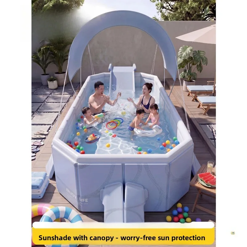 Swimming pool, household air-free thickened outdoor foldable swimming pool with awning, baby paddling pool