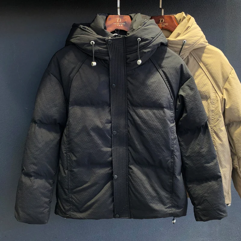 

Winter new men's hooded down jacket, high-end fashion trendy brand casual simple solid color warm coat
