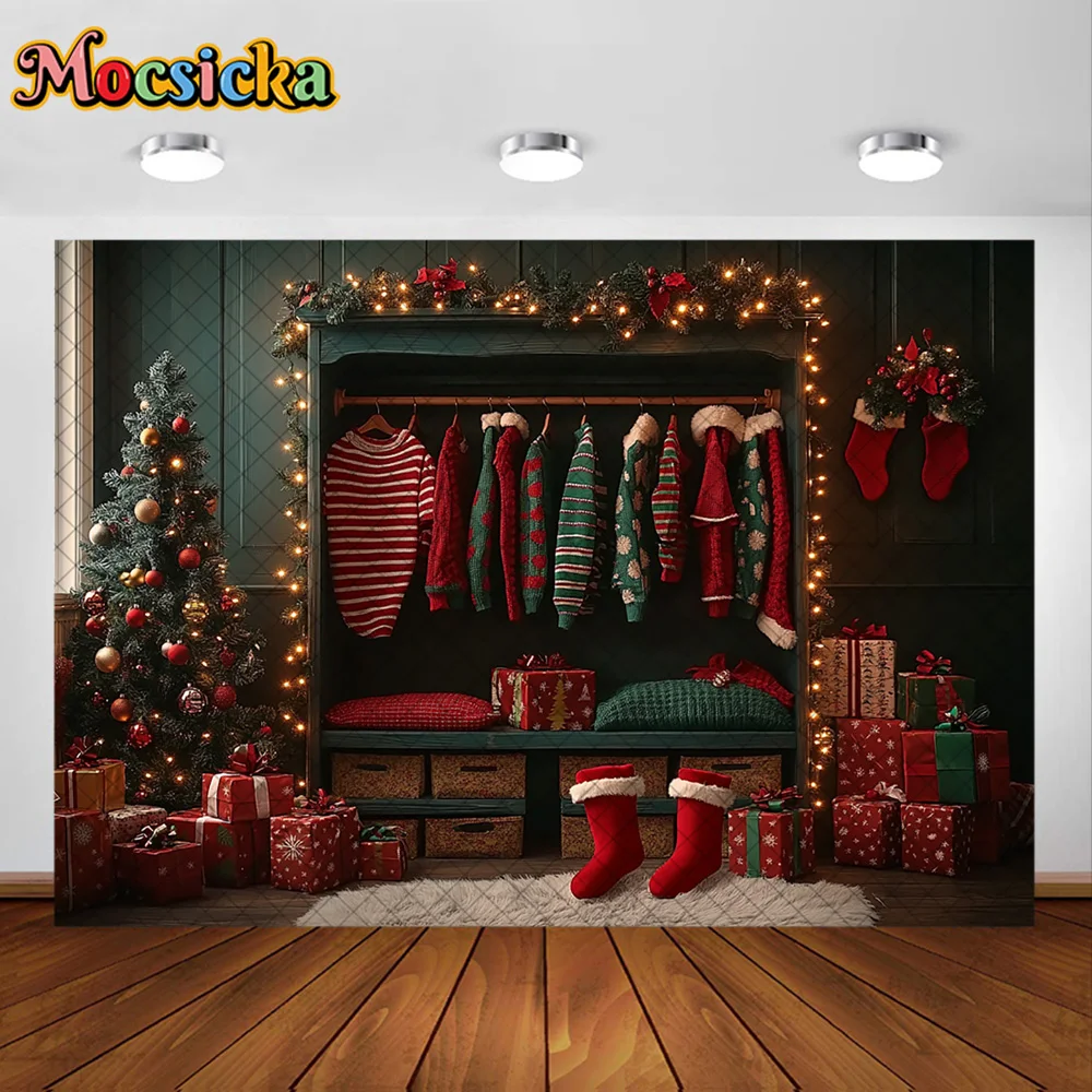 Mocsicka Photography Backdrop Children's Wardrobe Christmas Decoration Family Xmas Holiday Portrait Backgrounds For Photographs