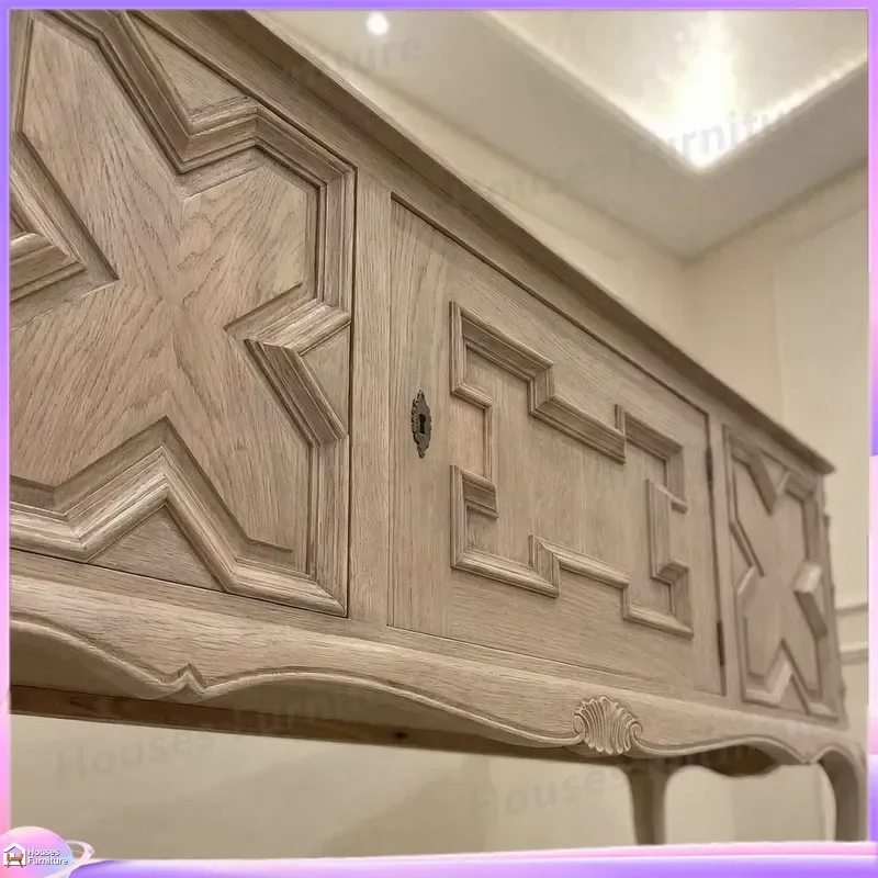 American Country French Retro Solid Wood Shoe Cabinet Living Room Storage Organizer Entryway Bench Locker Furniture Home view 5