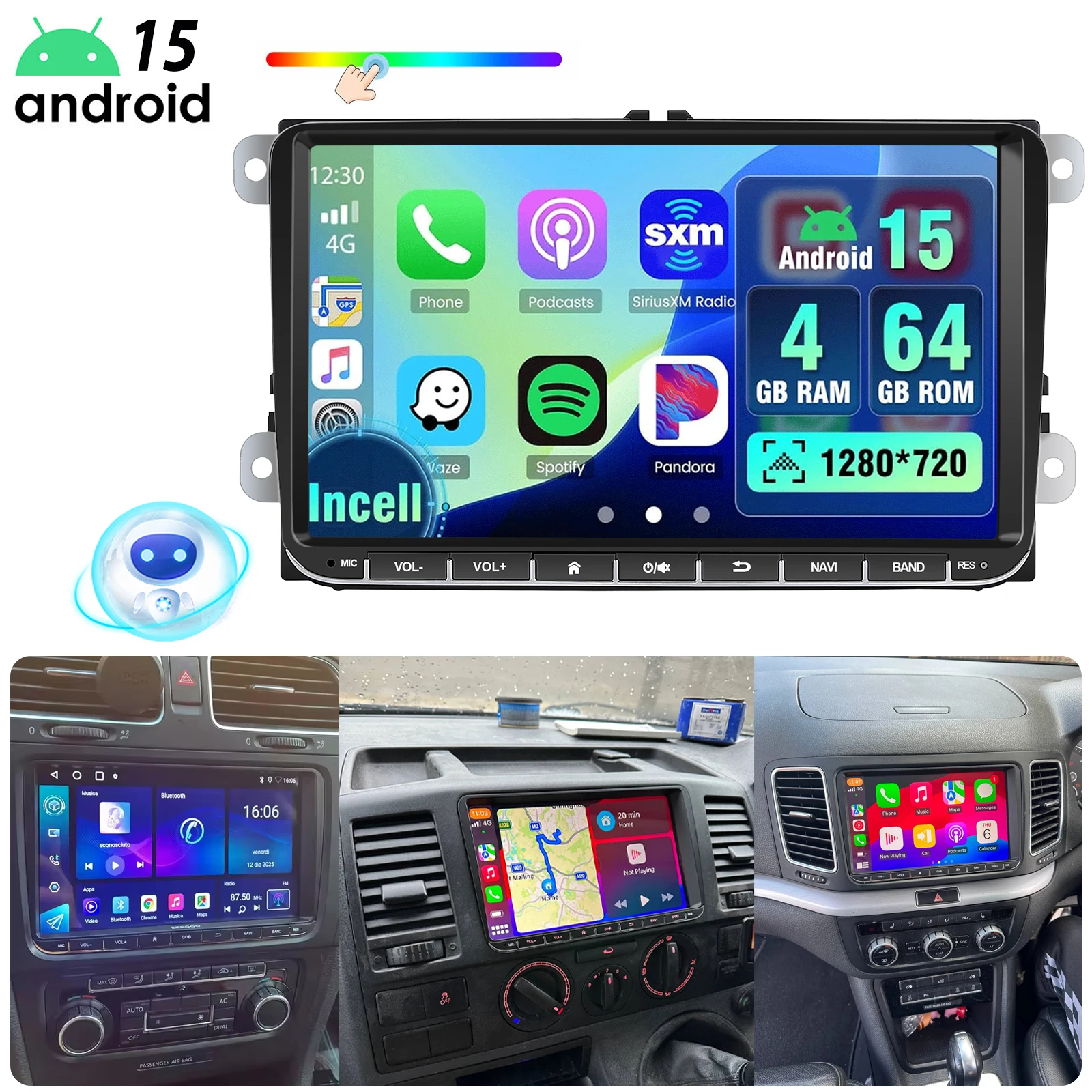 Essgoo 9" Android15 4+64G Für VW Golf 5 6 Passat Polo Touran Tiguan Caddy Eos T5 Seat Skoda Autoradio Kabelloses Carplay Android Auto GPS-Navigation RDS FM WLAN Lenkradsteuerung Bluetooth Mirror Link