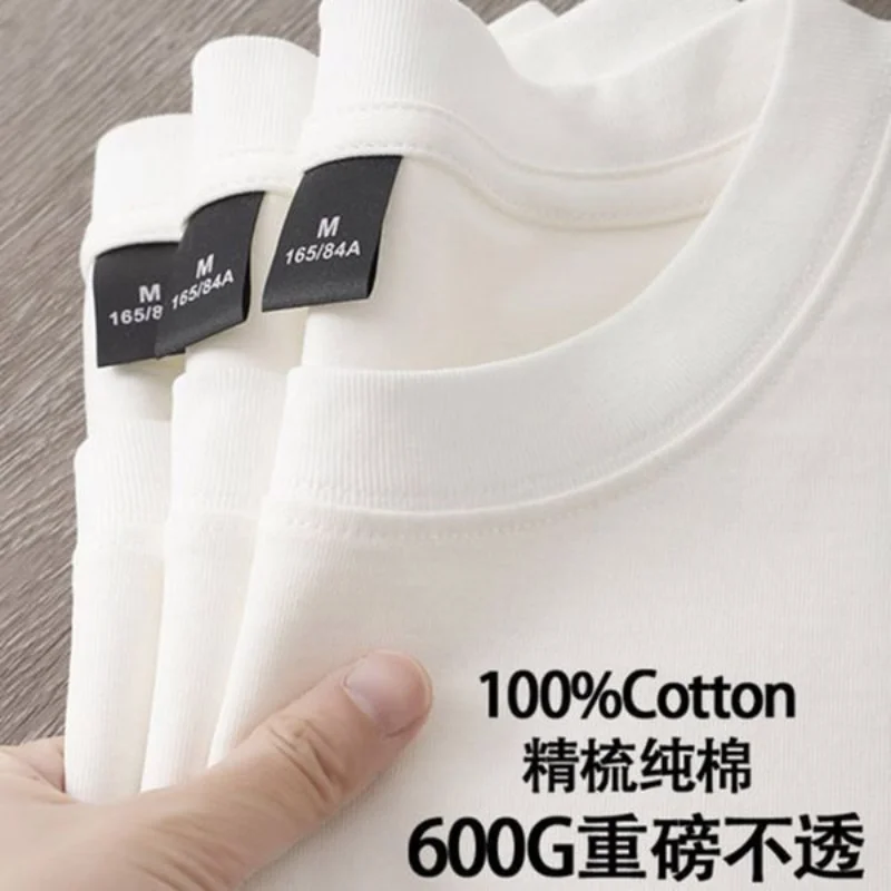 Hoge Gewicht Gsm 600G Zwaargewicht Verdikte Katoenen T-Shirt Korte Mouw Heren Zomer Halve Mouw T-Shirts Ronde Hals Onderlaag