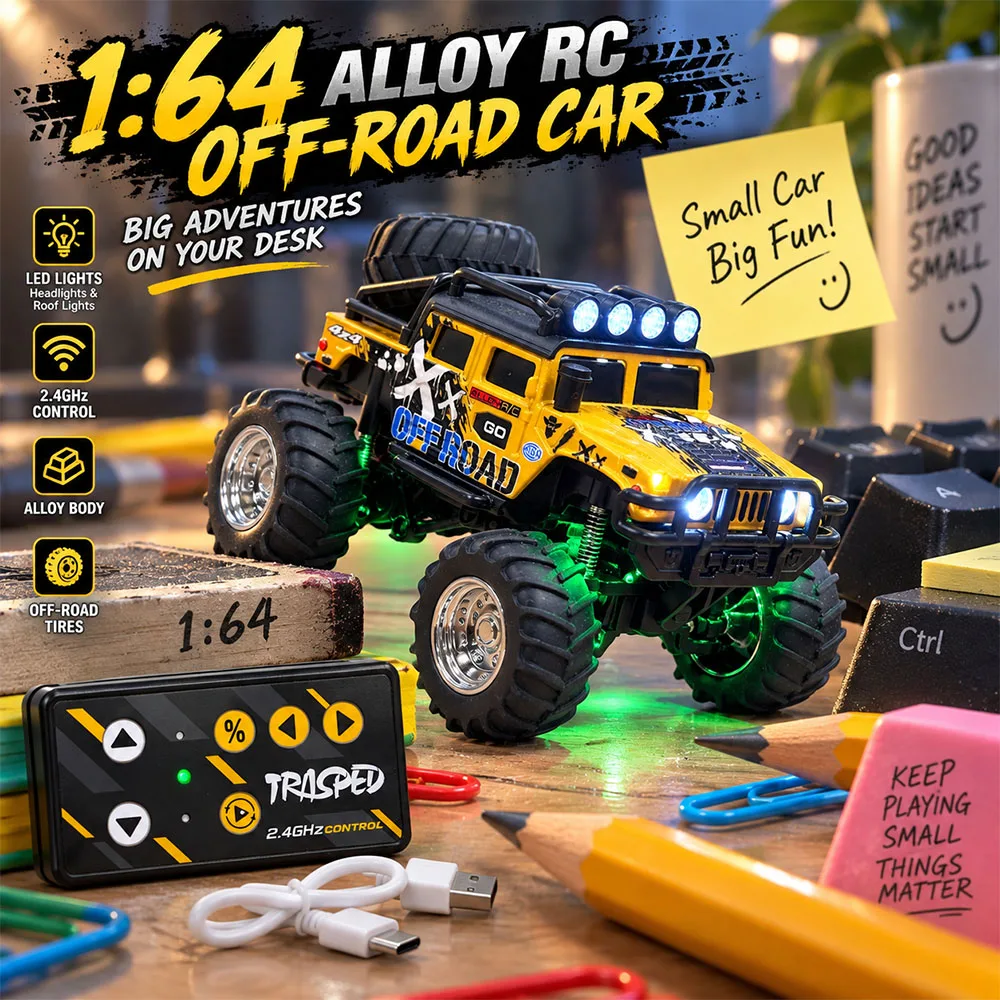 2.4GHz Mini RC Off-Road Truck Remote Control Toy Car with LED Lights All Terrain Bigfoot Truck Rechargeable RC Vehicle for Kids