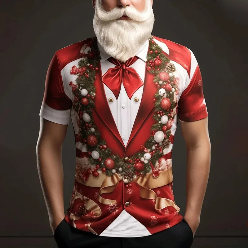 Fashion 3D Merry Christmas Print T-shirt Santa Claus Christmas pattern T-shirt Men and women short sleeve neutral top clothing