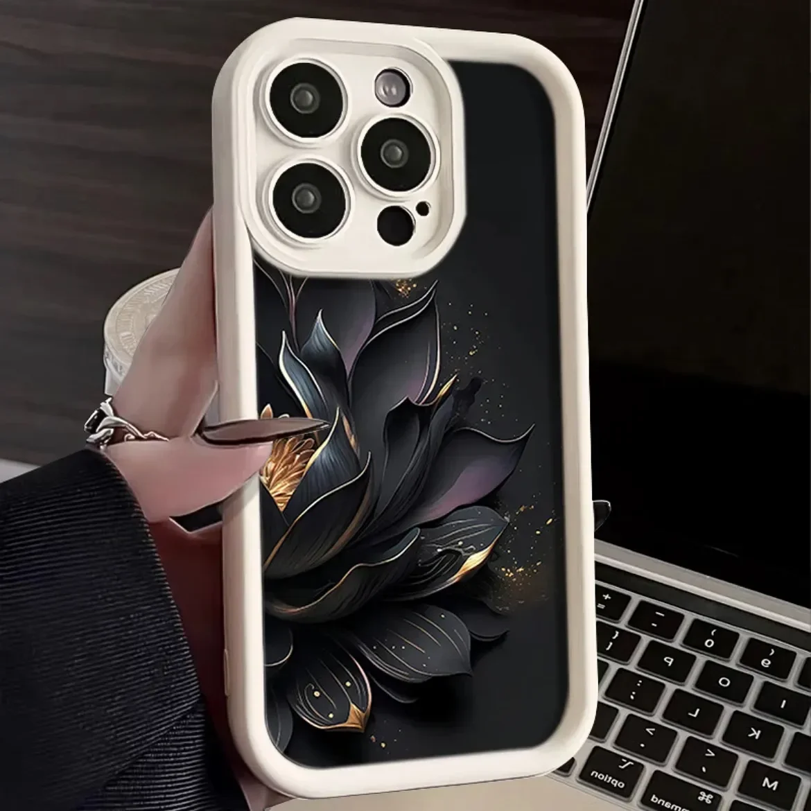 Phone Case for IPhone 15 Case for IPhone 13 11 14 15 Pro Max 7 8 Plus XS X XR SE2 Black Lotus Flower Shockproof Soft Cover