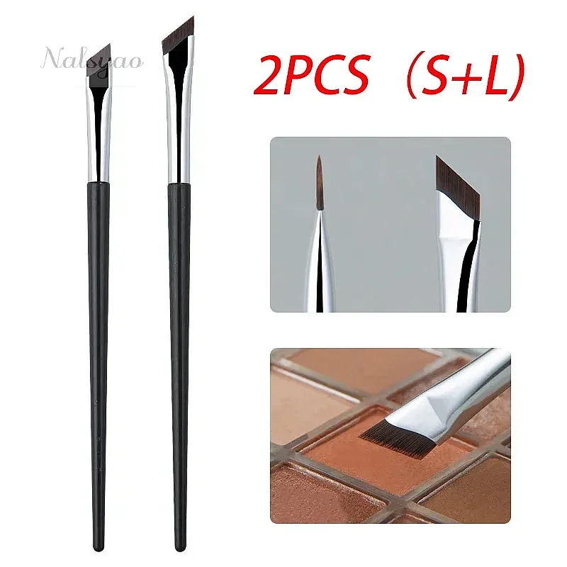 2pcs Angled Blade Eyeliner Brush Ultra Thin Fine Eyebrow Brush Flat Sickle Eyeliner Makeup Tools