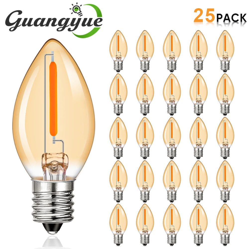 

Candle LED Night Light Bulbs C7 Chandelier E12 E14 Base Halloween Christmas Decoration Lights 0.5 Watts 2200K Amber Glass Bulbs