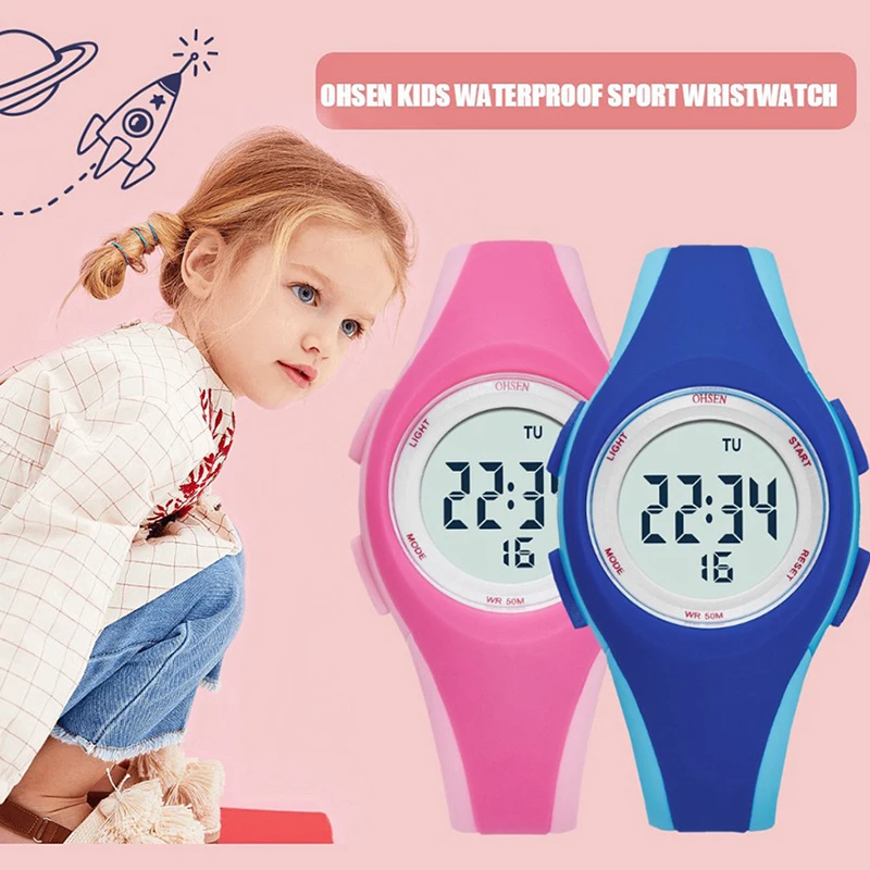 Camouflage Green Kids Sport Watches 50M Waterproof Blue Silicone Watch Children Electronic Wristwatches Stopwatch For Boys Girls