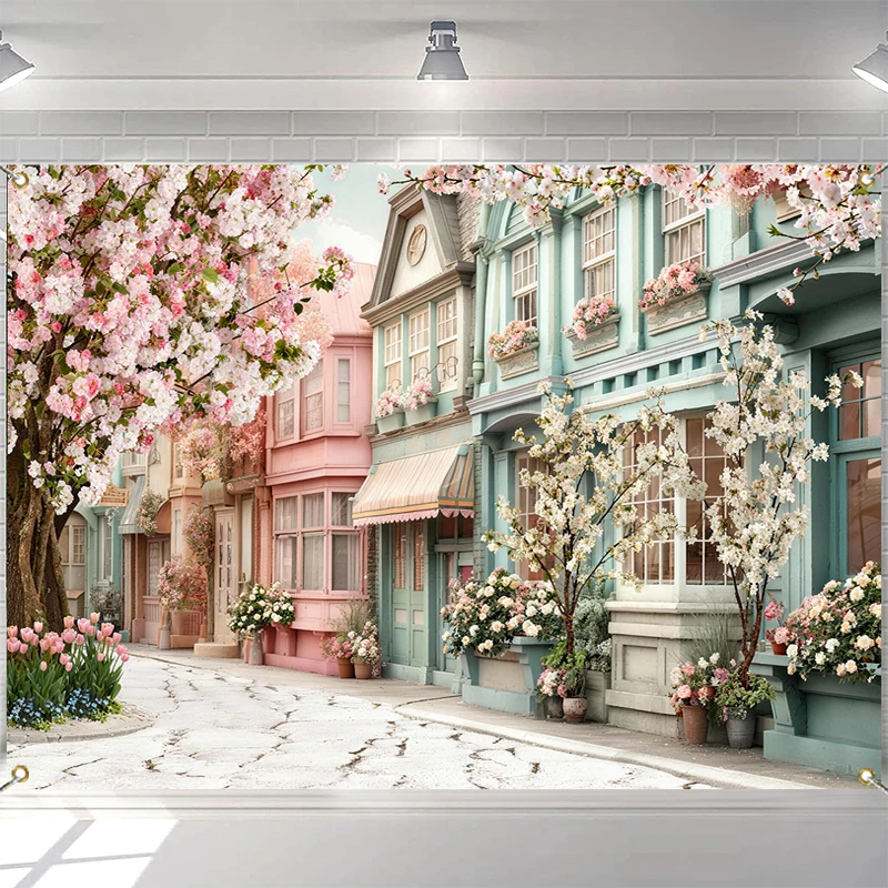 

LS Easter Street Scene Backdrops Child Baby Photo Props Adult Kids Decors Vibrant Spring Street Photography Studio Backgrounds