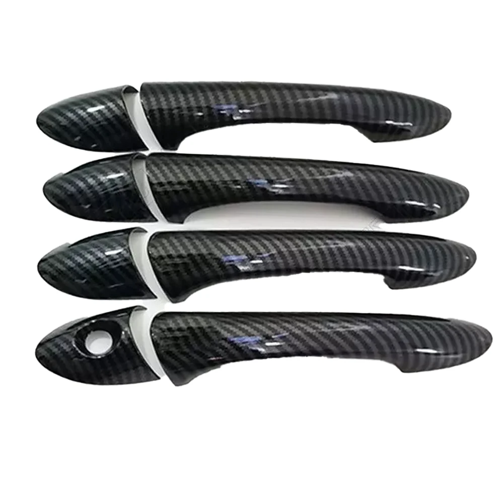 2011-2014 For Hyundai For Sonata Sedan Carbon Fiber Style Exterior Door Handle Covers Glossy Black ABS Plastic Set of 8 Trims